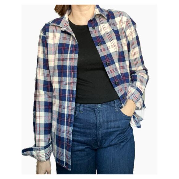 Scotch & Soda Thick Cotton Flannel Button Down Shirt Plaid Blue Small - Picture 1 of 9